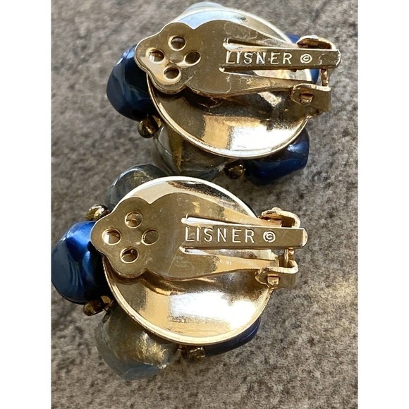 Lisner Clip Ons Earrings Vintage Blue Beads Gold Tone 50s - Picture 5 of 12